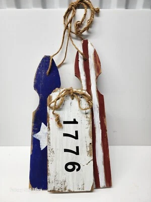 20" x  10" Primitive Rustic 4th Of July Patriotic Americana "1776" Wood Art Sign - Image 1 of 4