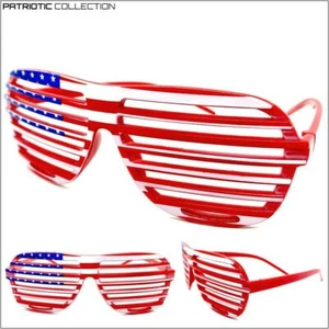 Classic Retro PATRIOTIC SHUTTER Shades SUN GLASSES USA American Flag Show Pride - Picture 1 of 8