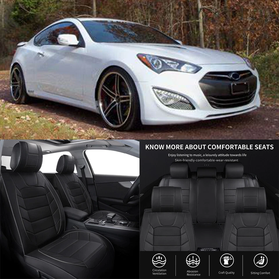 For Hyundai Genesis Coupe Black PU Leather Front Seat Car Cushion Cover 5-Layer - Image 1 of 4