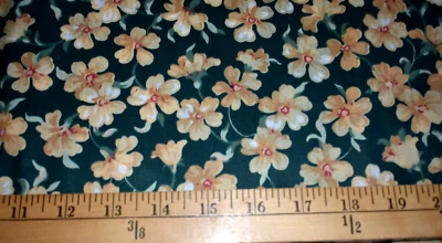 YELLOW FLOWERS ON DARK GREEN COTTON BLEND FABRIC   CONCORD FABRIC  56X43 INCHES - Image 1 of 2