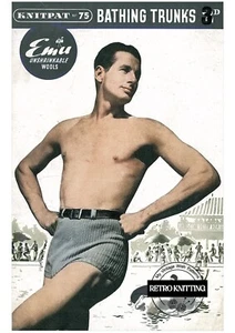 1940's Men's Swimming Trunks Vintage Knitting Pattern - Picture 1 of 2