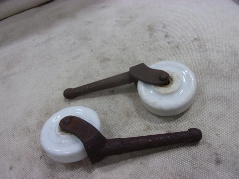 2 Large Antique Porcelain Caster Wheels Steel Pin Cabinet Dresser ChairTable Cover