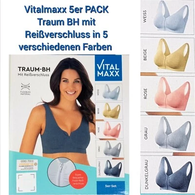 Vitalmaxx 5er PACK BH Büstenhalter mit Reißverschluss in 5Farben Nahtlos