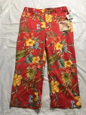 Карибские укороченные брюки Joe размер 10P миниатюрные коралловые с цветочным узором нарциссы стрейч хлопок - Изображение 1 из 4