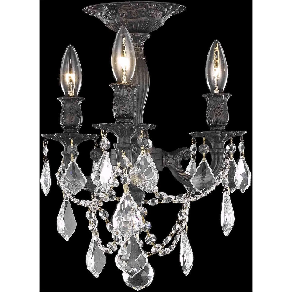 Elegant Lighting 9203f13db/rc Rosalia 3 Light Flush Mount in Dark Bronze With Royal Cut Crystal Clear