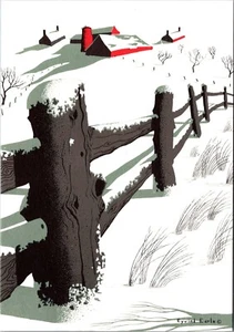 Vintage Eyvind Earle, Art Guild Christmas Card Unused P867 Fence Barn Farm - Picture 1 of 5