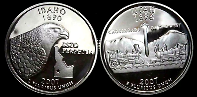2007-S 25C State Quarter Idaho & Utah GDC Prf Silver 2 coins 24att1022-1 - Image 1 of 2