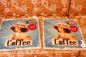 House Coffee Pin up Linen Square Pillow Case Throw Pillow Cushion Cover - Picture 1 of 3