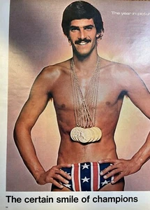 1972 Vintage Magazin Illustration Mark Spitz und Bobby Fischer - Bild 1 von 2