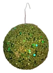 Limettengrün 3" Durchmesser Runder Christbaumschmuck Perlen Pailletten Glitzer Glam - Bild 1 von 4