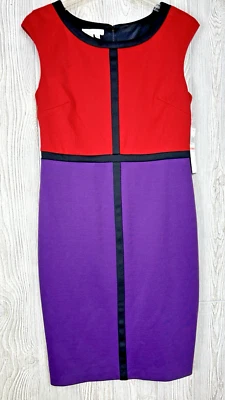 Nuevo con etiquetas Vestido lápiz London Times para mujer talla 10 púrpura rojo negro elástico sin mangas Foto 1 de 4