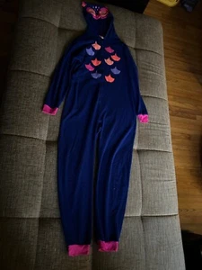 girls cat & jack navy blue owl one piece pajamas with owl hood size XL (14-16) - Picture 1 of 4