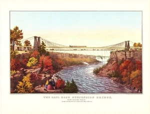 Currier & Ives 1952 puente colgante de carretera del Niágara cataratas impresión 12x15 litografía - Imagen 1 de 2