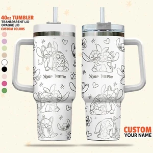 Custom Disney Stitch and Angel Lover Tumbler, Disney Characters Christmas 40oz T - Picture 1 of 5