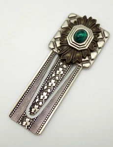 Ann Cichon Dallas Metal Bookmark Ornate Green Glass - Foto 1 di 4