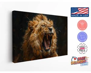 Angry Male Lion Roaring Canvas Print, High Quality Wall Art, Wrapped or Rolled - Picture 1 of 9