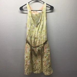 JESSICA SIMPSON Sleeveless Pleated Floral Print Fit Flare Yellow Dress 6 Lined - Picture 1 of 4