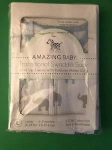Amazing Baby Transitional Swaddle Sack Elephant Size L 6/9M   100%   Cotton NEW - Picture 1 of 5