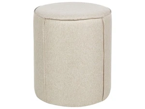 Pouf poggiapiedi moderno rotondo in tessuto di lino beige Sedona - Foto 1 di 6