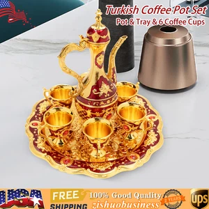 Juego de cafetera turca de metal vintage juego de té turco con 6 tazas de café de lujo - Imagen 1 de 15
