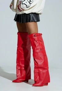 Azalea Wang Alexia Red Size 11 Fold Over Wedge Boot NEW Open Box RARE!! - Picture 1 of 12