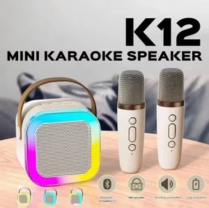 Karaoke Machine with 2 Wireless Mic Portable LED Lamp Sound Effect Loud Speaker - Picture 1 of 9