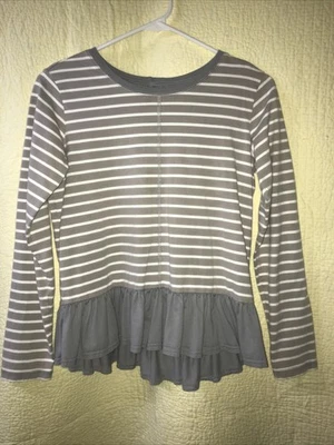 Hanna Andersson 160 Peplum Top Gray & White Striped - Image 1 of 4