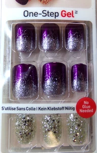IMPRESS NAILS PRESS ON SHORT - Shiny Purple with Silver Glitter  Accents - Picture 1 of 3