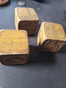 3 Antique Victorian Era Animal &Alphabet Wooden Learning Blocks - Picture 1 of 3
