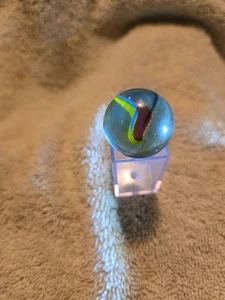 Vintage 1" Blue Marble Cat Eye Shooter 3 Flügel gelb, blau, orange ~ Glas - Bild 1 von 18