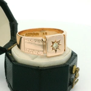 Vintage 9ct Rose Gold Diamond Signet Ring dated 1929 Size T - Picture 1 of 5