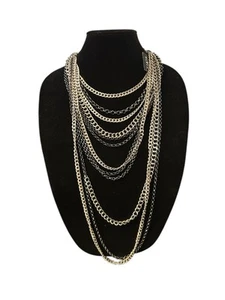 MIXIT Schmuck lange Lagenlook Ketten Statement Halskette 19" schwarz silber Glam Rock - Bild 1 von 9