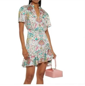 Mini Vestido Sandro Mujer Talla 1 Ireno Floral Asimétrico Acanalado Volantes Dobladillo - Imagen 1 de 19