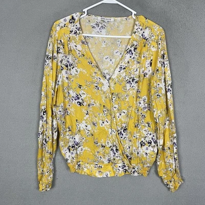 Top rosa y oliva para mujer talla M amarillo floral manga larga cuello en V informal rayón Foto 1 de 4