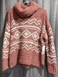 Sonoma Goods for Life Damen Pullover rosa/weiß Wasserfallausschnitt LS flauschig Gr. XXL Neu mit Etikett - Bild 1 von 7