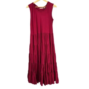 Soft Surroundings Maxi Dress Size L Red Viscose Sleeveless Tiered Full Skirt - Picture 1 of 6