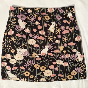 ModCloth Princess Highway Kittens After Dark Mini Skirt 14 linen cotton catlady - Picture 1 of 8