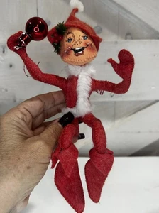 Vintage Annalee Elfe Puppe 6 Zoll rote Weihnachtselfe mit Mütze & Mistelzweig 1992 - Bild 1 von 10