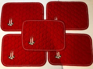 VTG Christmas Candles Placemats Handmade Embroidered Candlestick Holly Berry - Picture 1 of 7