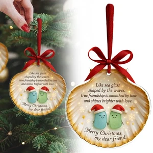 Sea Glass Ornament Christmas Ornaments Shining Golden Edges And Snowflakes  - Bild 1 von 8