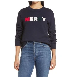 1901 Women's Merry Graphic Sweatshirt in Navy Night Large MSRP $59 - Picture 1 of 5
