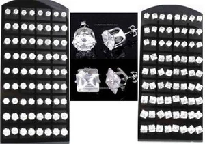 VENTA AL POR MAYOR 36 PARES DE PENDIENTES REDONDOS/CUADRADOS transparentes de CZ para hombre y mujer - Imagen 1 de 3