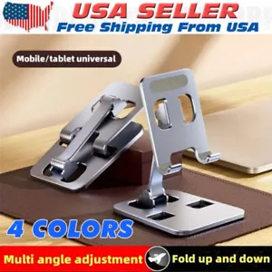 Universal Metal Desk Tabletop Phone iPad Tablet Stand Holder Foldable Adjustable - Picture 1 of 14