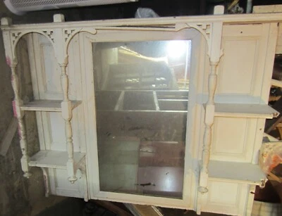 Antique Mirror and Shelves, wooden, 4 shelves *needs repair - Image 1 of 4