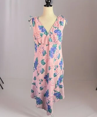 Vestido Vintage Jennifer Lauren M Rosa Azul Floral Sin Mangas Asimétrico Cuello en V Foto 1 de 4