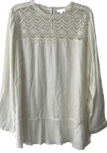 Ellos Blouse Top Womens Large Ivory Scalloped Lace Trim Coastal Cottage Dainty - Picture 1 of 10
