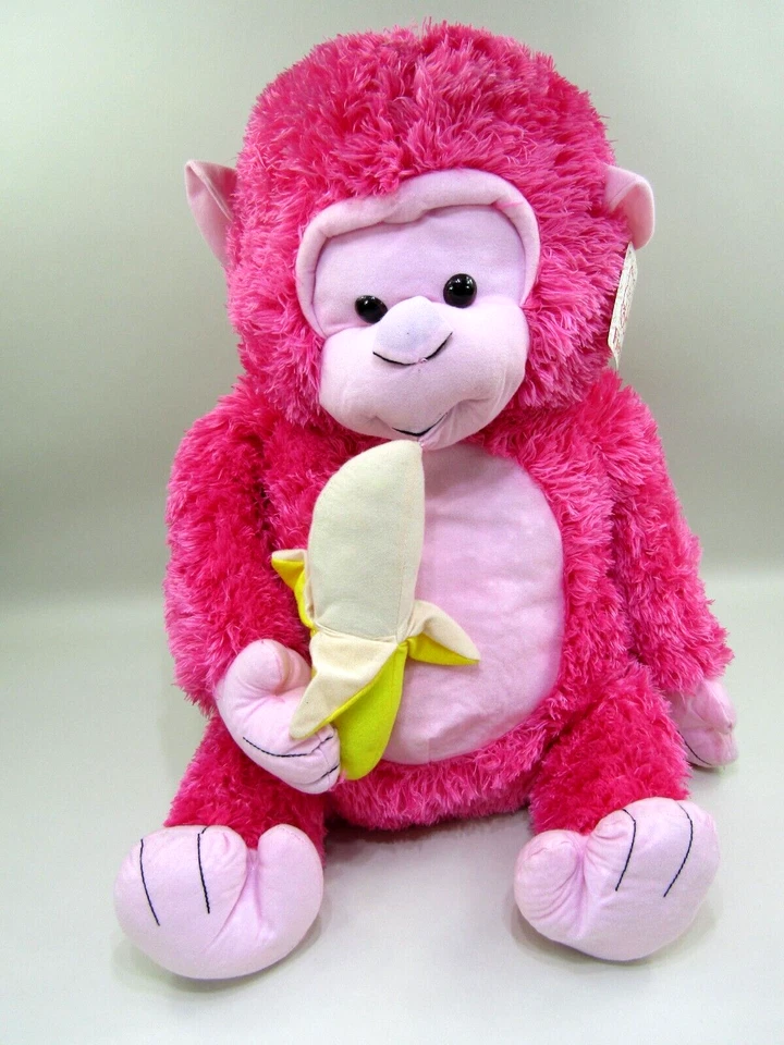VTG 2000 Fiesta Large Pink Monkey Eating Banana Stuffed Animal Plush Tags 24" - Image 1 of 4
