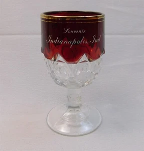 Antique Ruby Stained Etched EAPG Glass Goblet Souvenir Indianapolis, Ind. - Picture 1 of 8