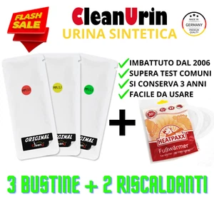 CleanU 3 BUSTINE + 2 RISCALDANTI 🕵️ 3 x 25 ml Urina Sintetica ⚗️ CleanUrin Test - Imagen 1 de 9
