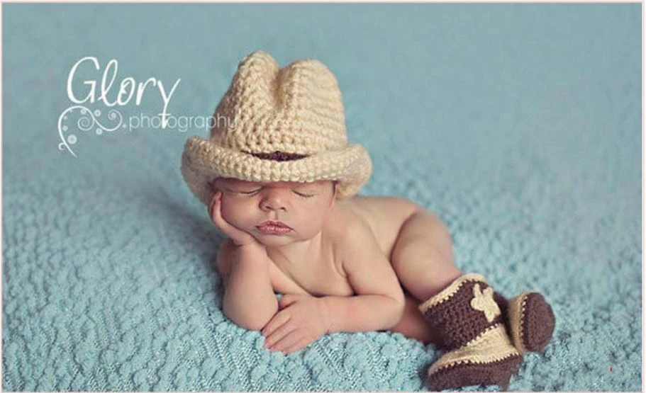 Baby Cowboy Outfit Baby Boy Cowboy Hat and Boots Set Outfits Photo Props 0-6M - image 1 of 4